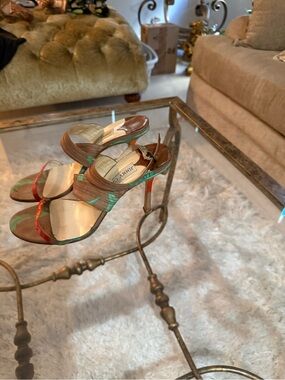 Jimmy Choo Brown, Green & Red Strappy Stiletto Sandals